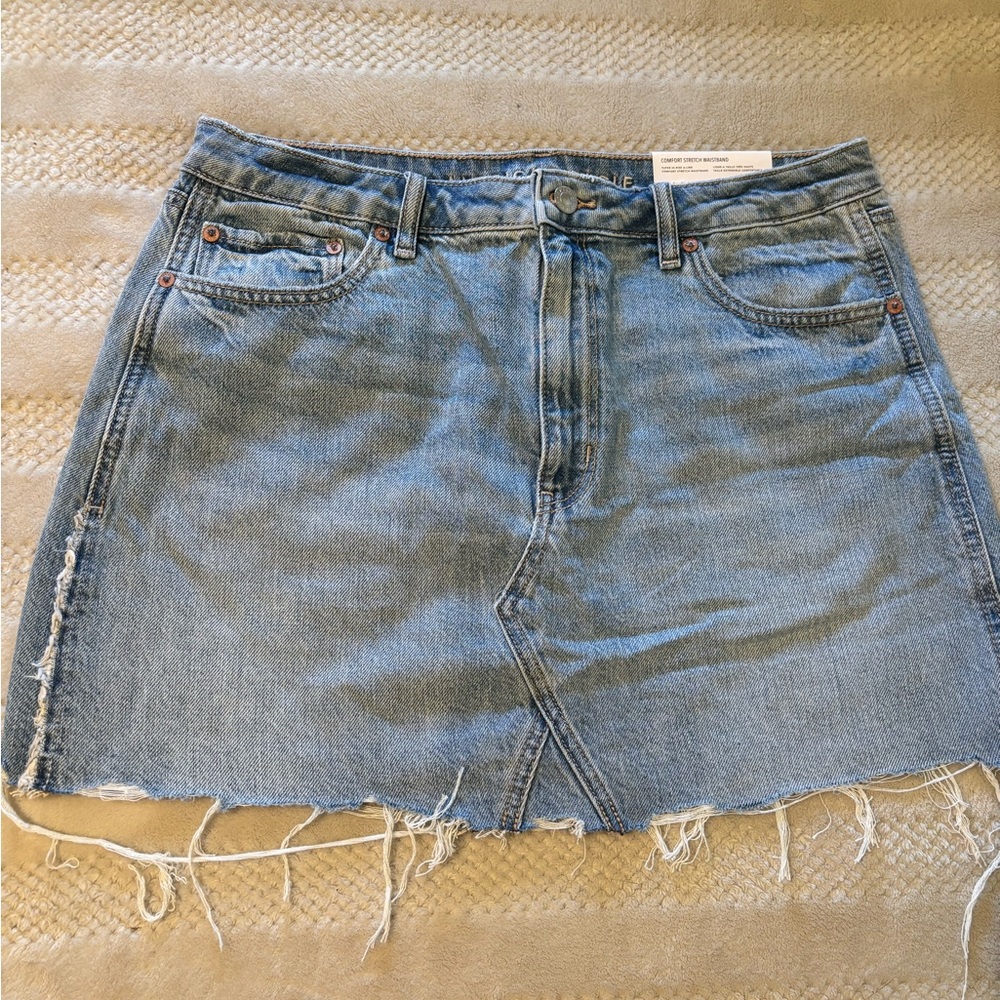 American Eagle Outfitters Frayed Hem Blue Mini Skirt